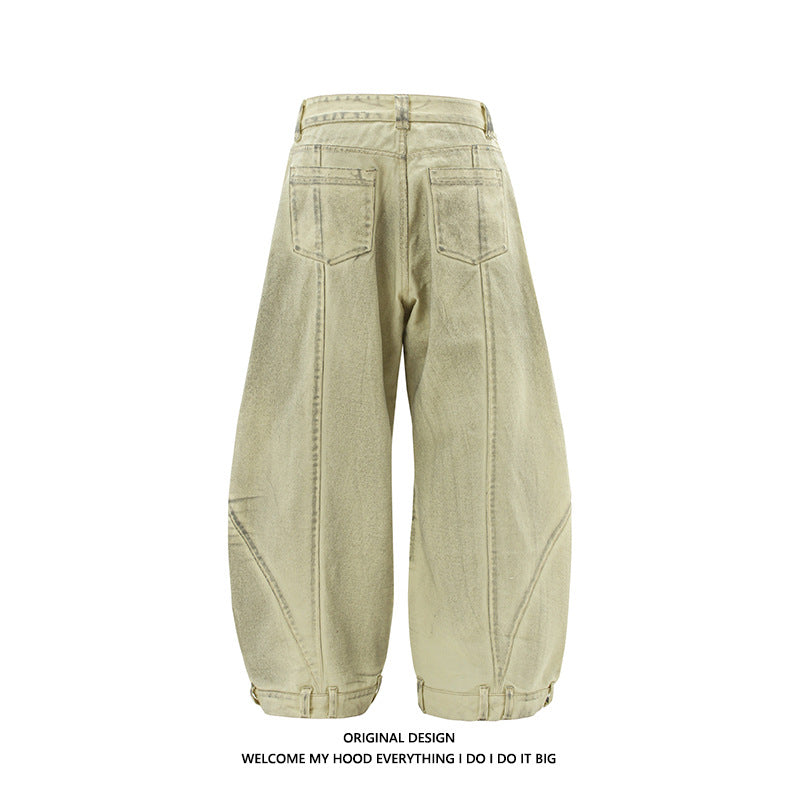 ヴィンテージ風 ワイドデニムパンツ 裾絞り バルーンデニム SS-000326
