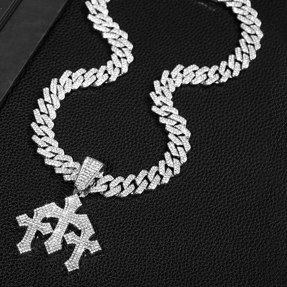 ヒップホップ風 クロスチャーム付き シルバー キューバリンク ネックレス SS-000318