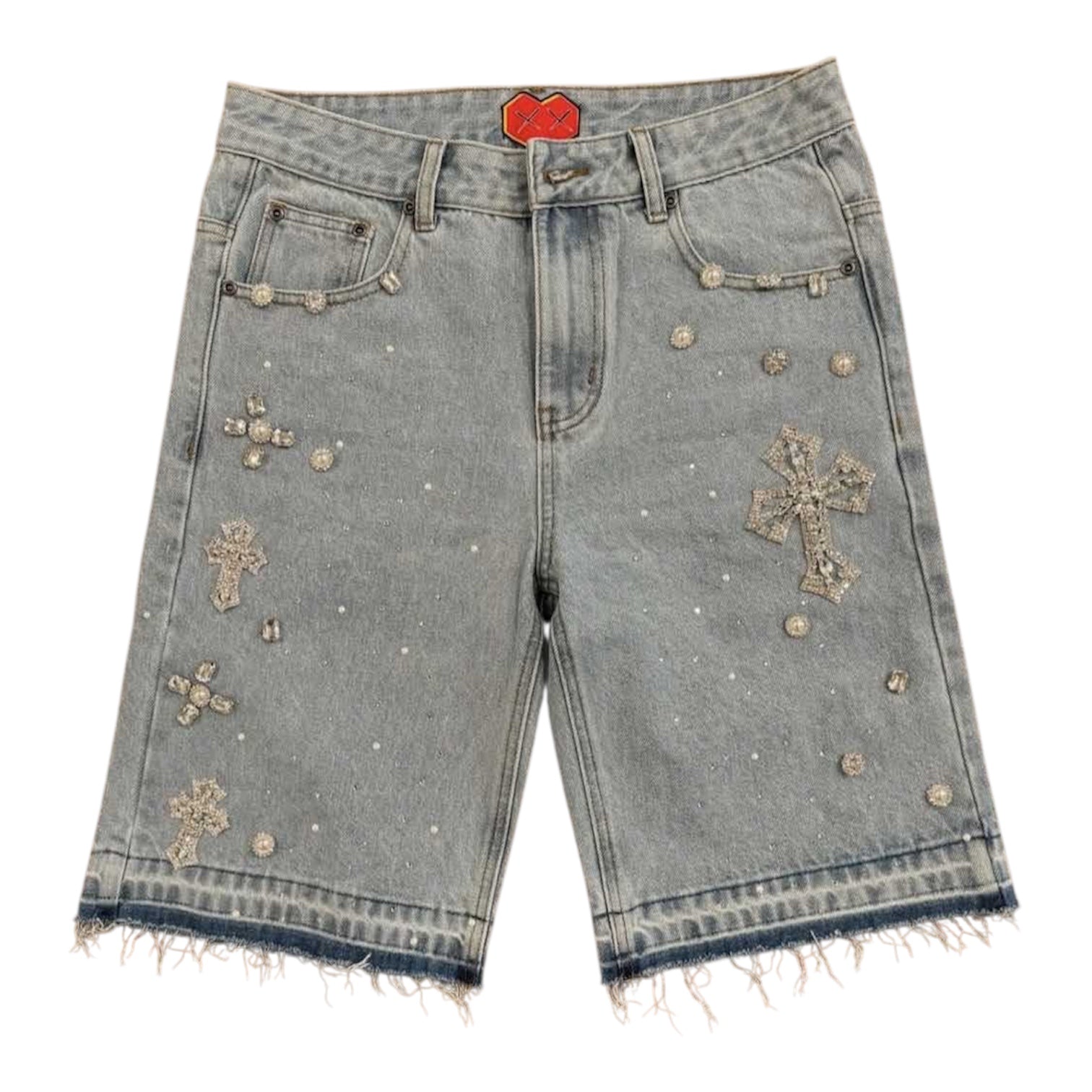 Luxury Studded Cross Denim Shorts znk000242