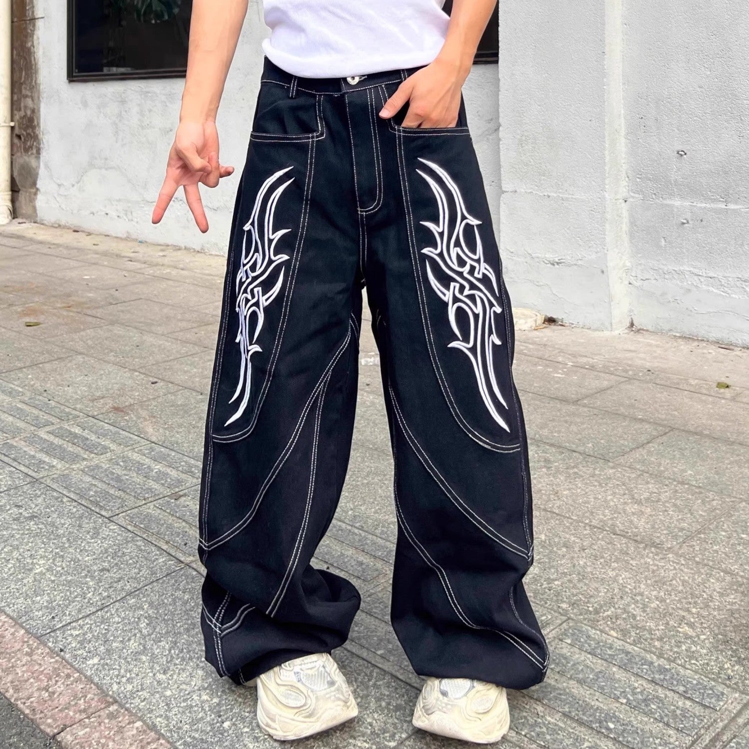 トライバルプリントワイドデニムパンツ znk000180