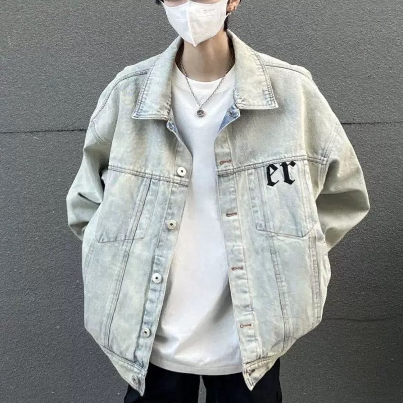 Cross Back Print Denim Jacket znk000249