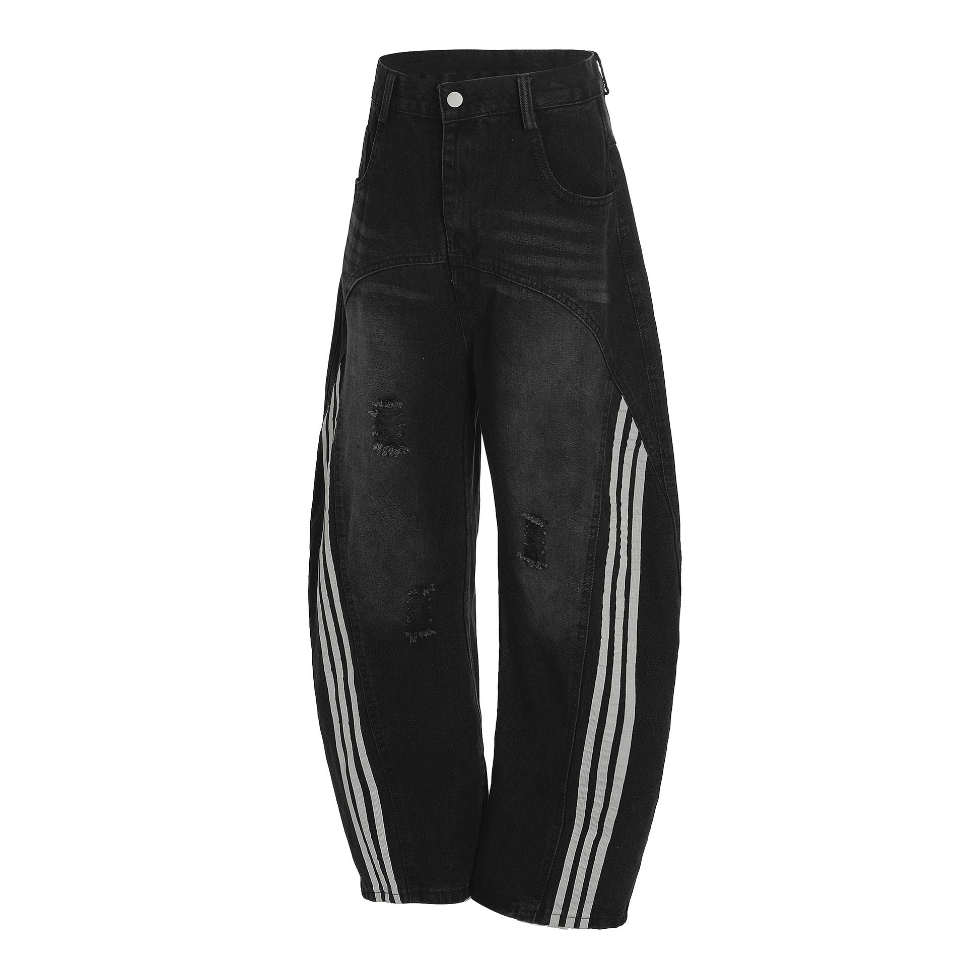 【2color】サイドライン×ダメージ加工 ワイドデニムパンツ SS-000296