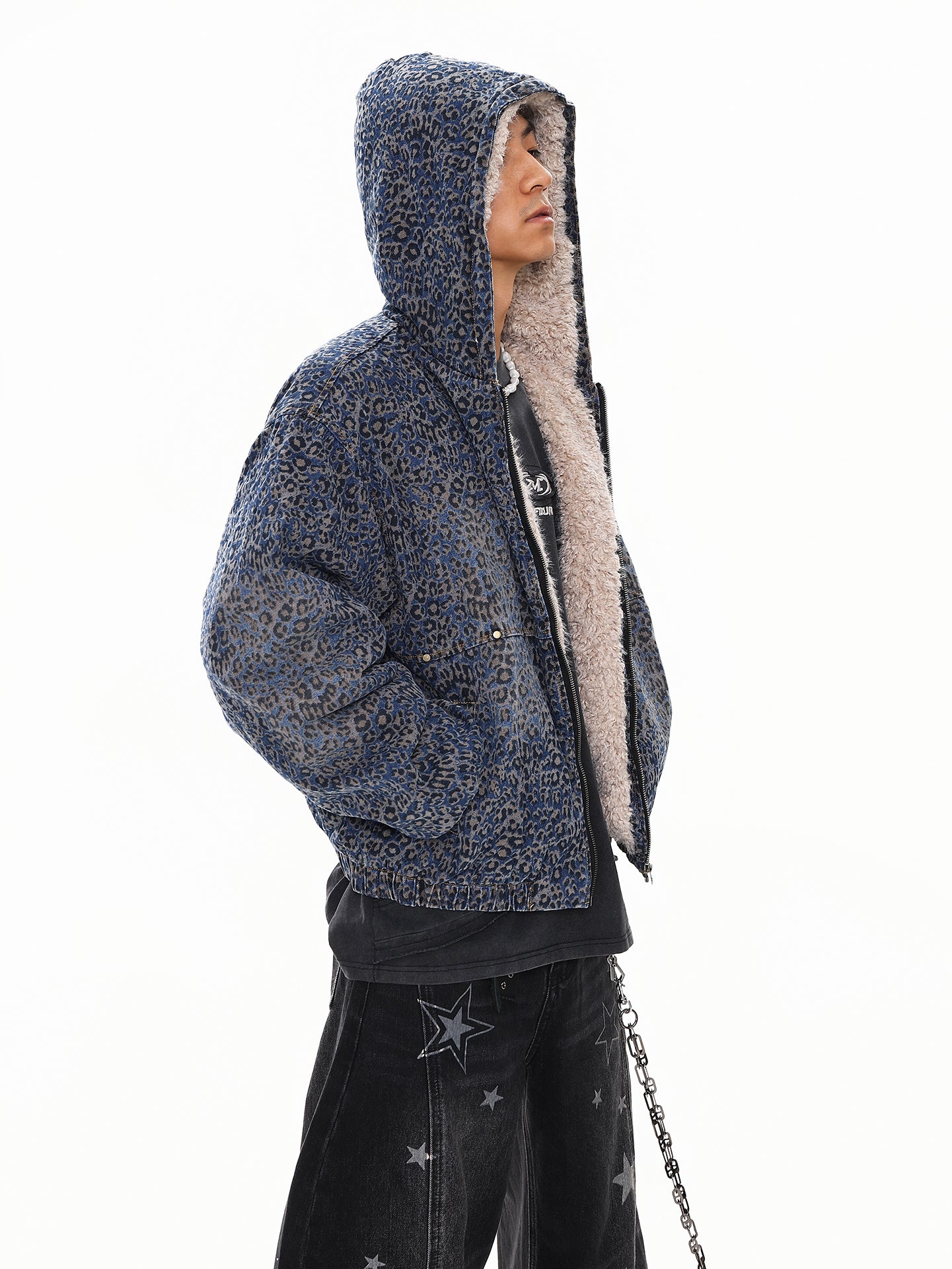 ブルーレオパードボアジャケット znk000067