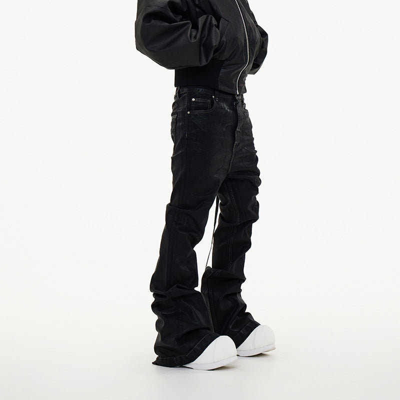 Black Faux Leather Wide Pants znk000277