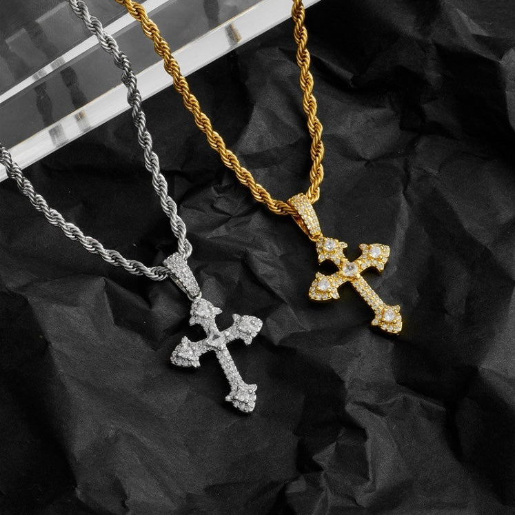 【2color】十字架ペンダント ネックレス 高級感 ロープチェーン ストリート系 SS-000335