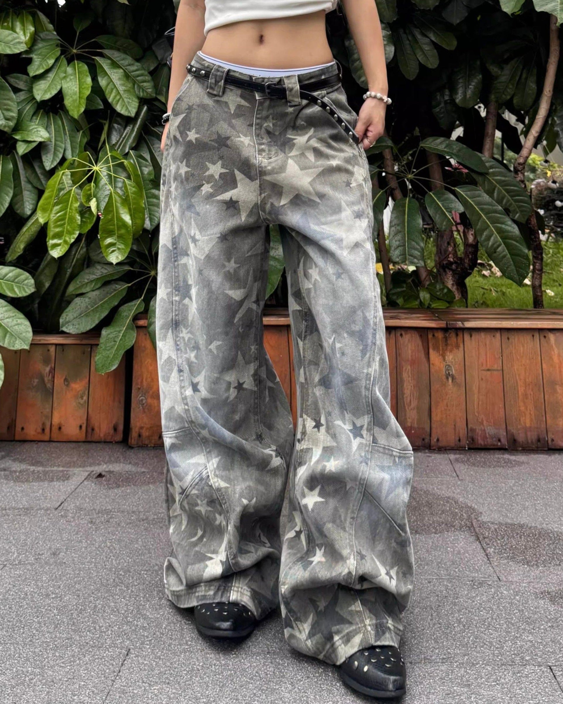 スターデザインワイドデニムパンツ znk000178