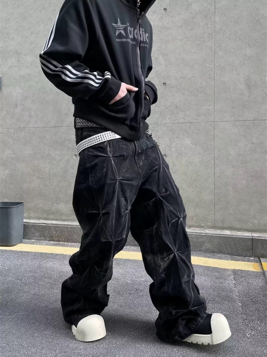 ジオメトリックバギーデニムパンツ znk000117