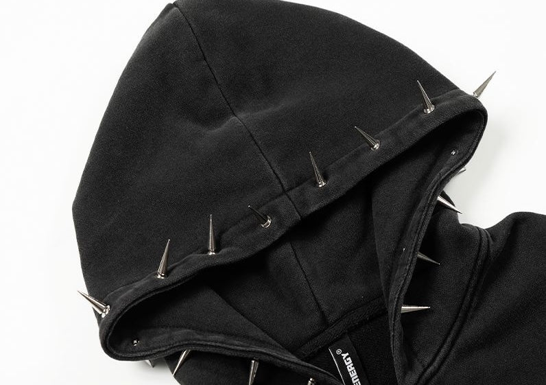 Black Spike Detail Zip Hoodie znk000222