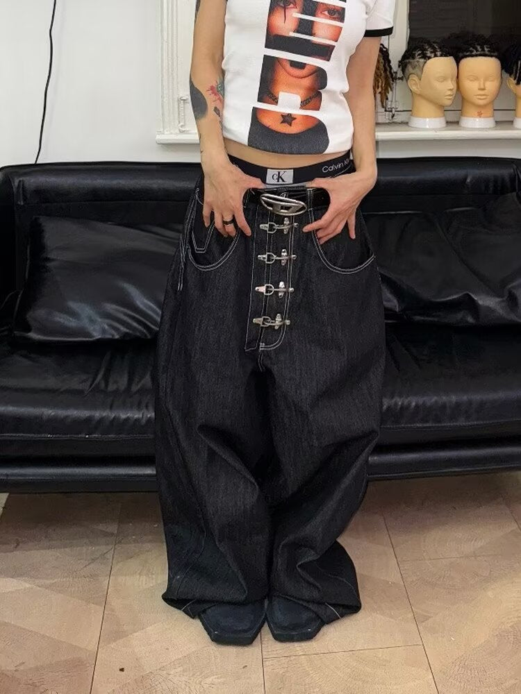Buckle Wide Denim Pants znk000273