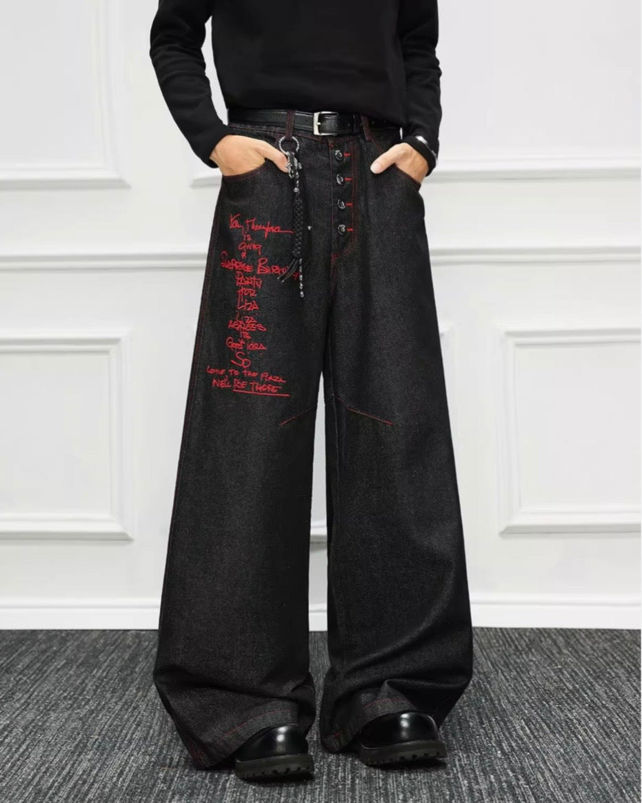 レッドステッチワイドデニムパンツ znk000100