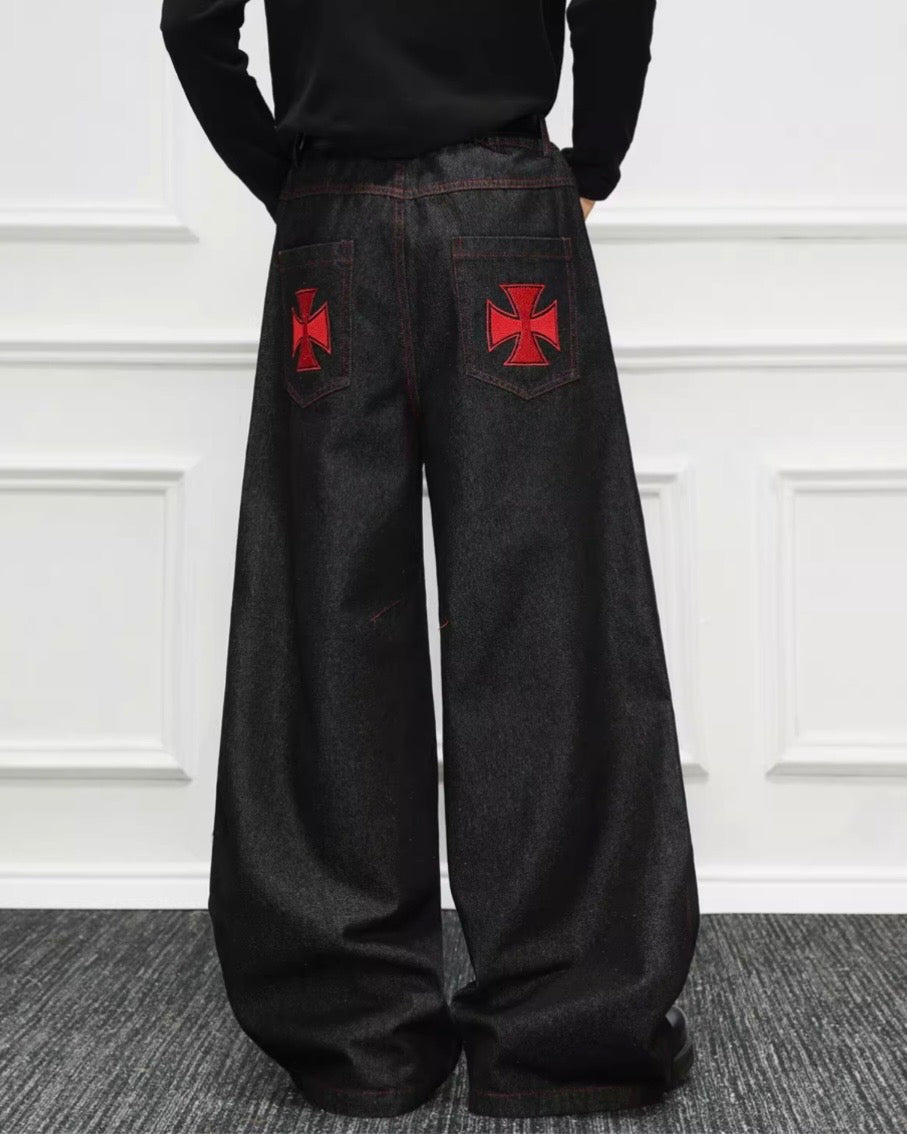 レッドステッチワイドデニムパンツ znk000100