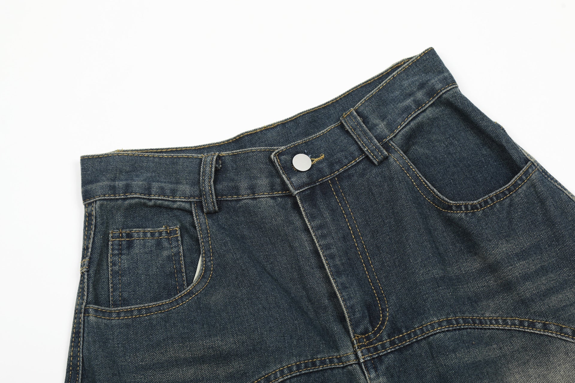 【2color】サイドライン×ダメージ加工 ワイドデニムパンツ SS-000296