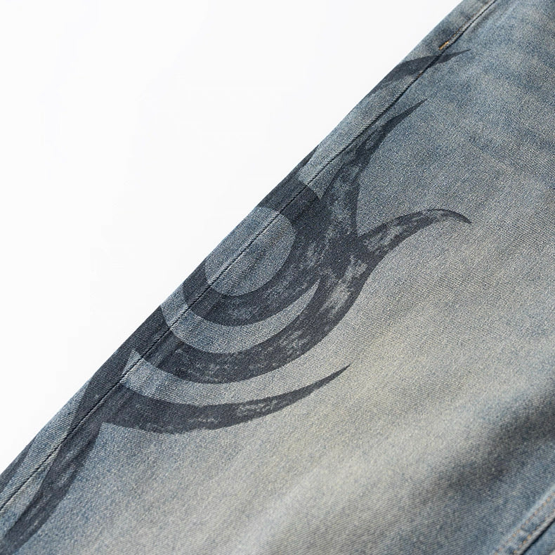 トライバルプリントストレートデニムパンツ SS-000671