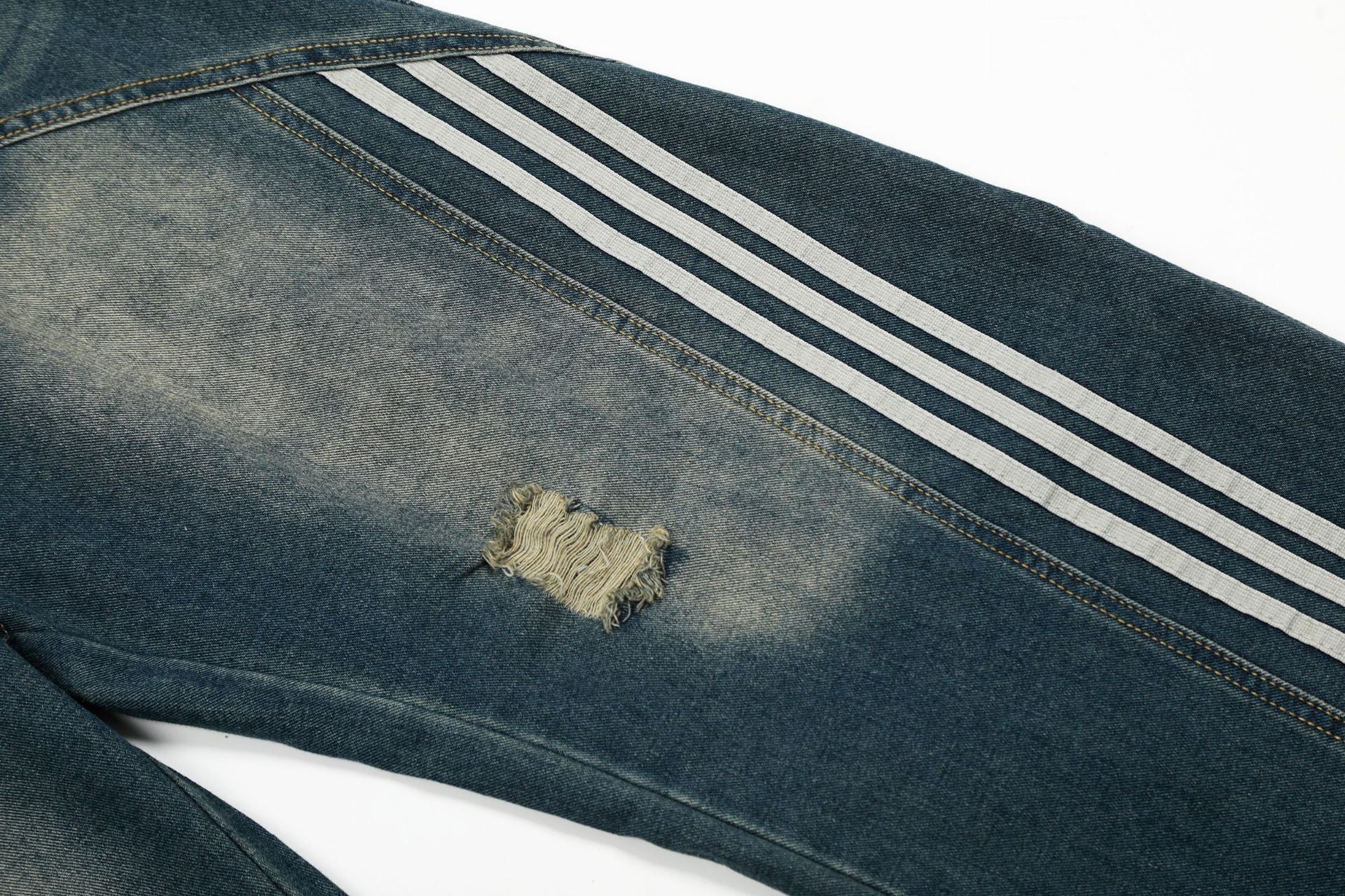 【2color】サイドライン×ダメージ加工 ワイドデニムパンツ SS-000296