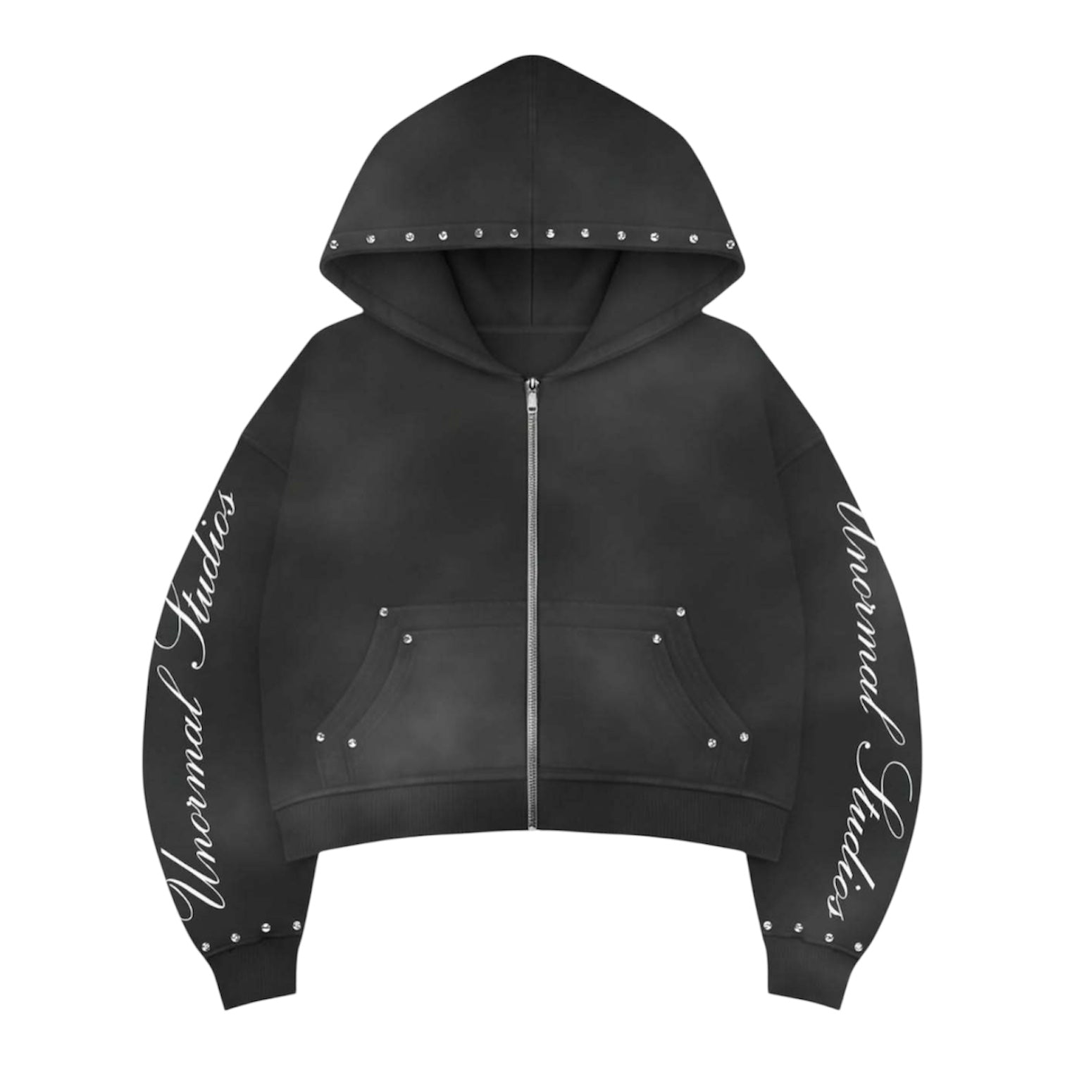 Grunge Stud Detail Zip Hoodie znk000291