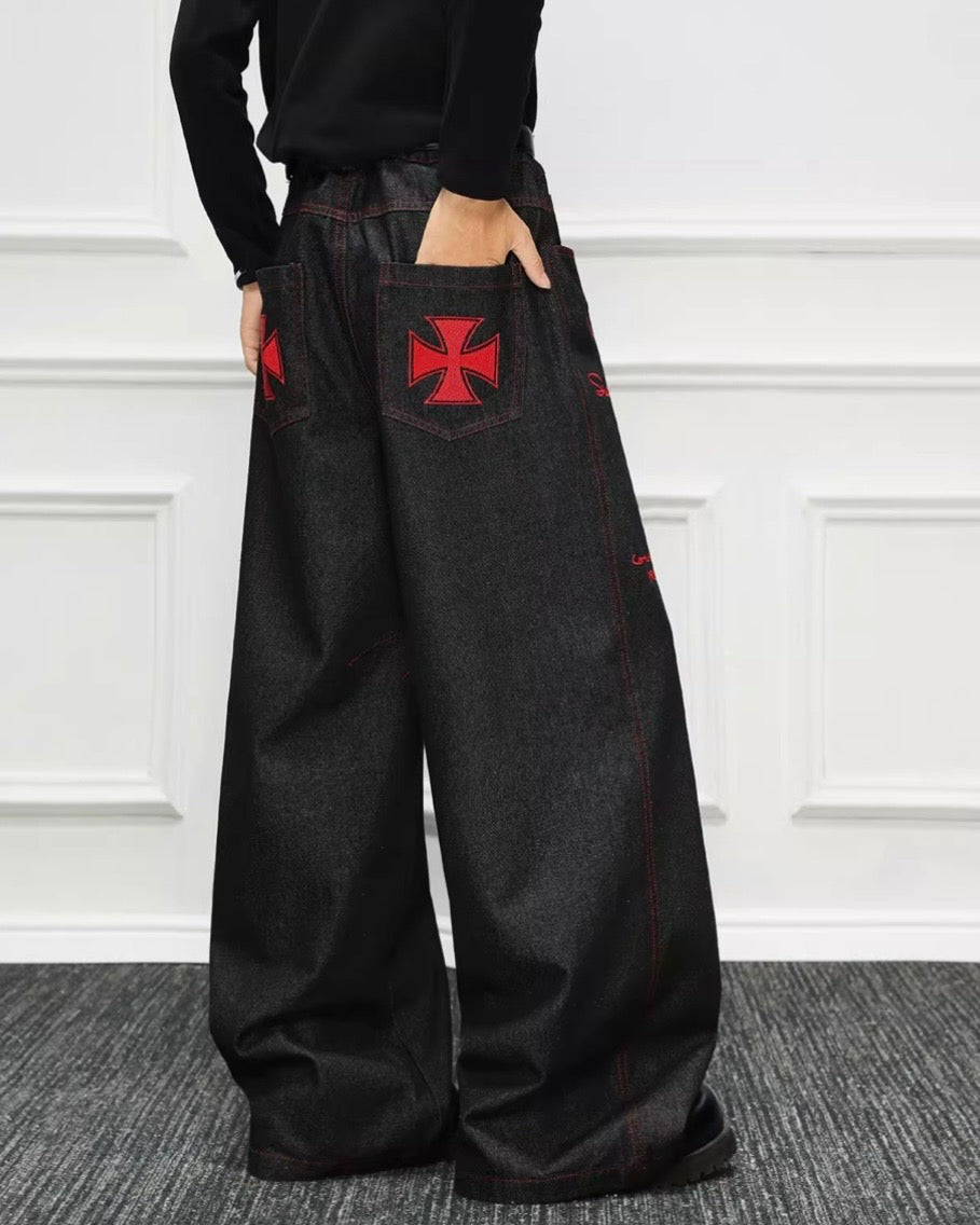 レッドステッチワイドデニムパンツ znk000100