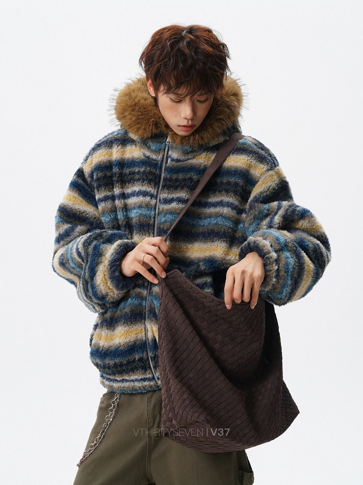 ファーフードボーダーボアブルゾン znk000175