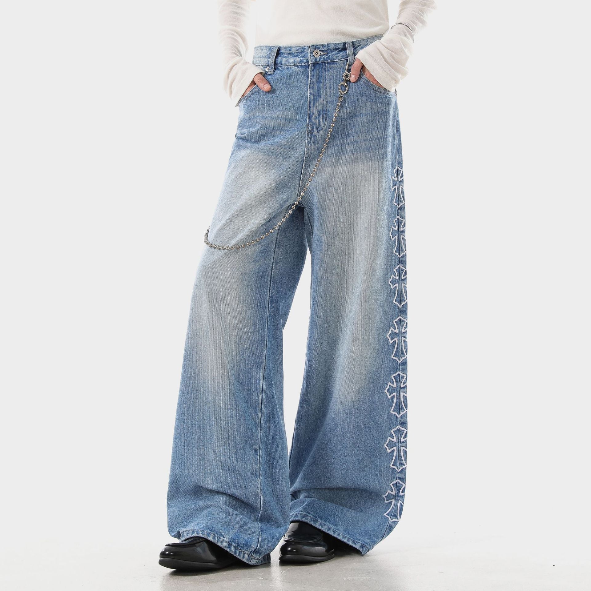 Side Cross Wide Denim Pants znk000266