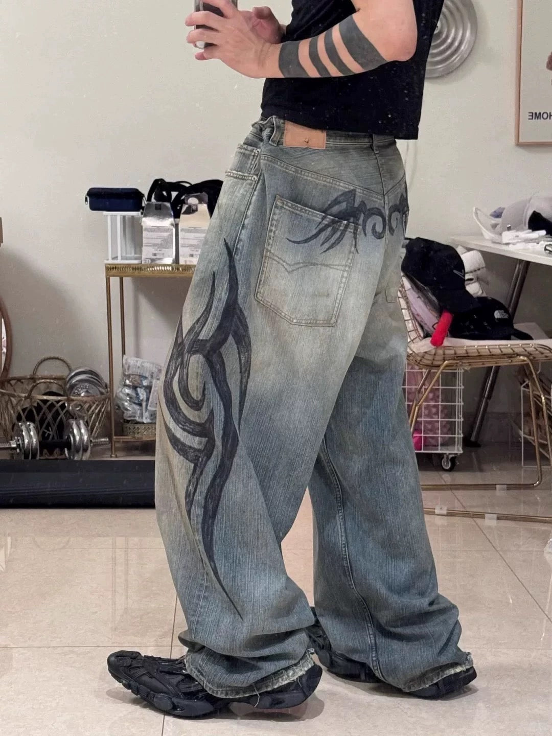 トライバルプリントストレートデニムパンツ SS-000671