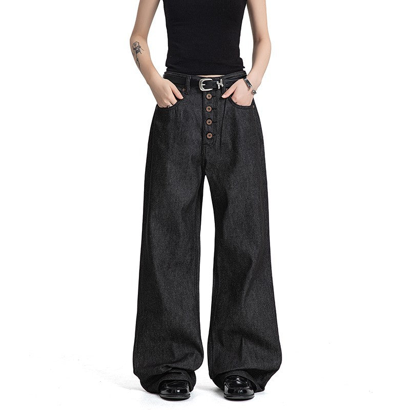 Button Fly Wide Leg Jeans znk000275