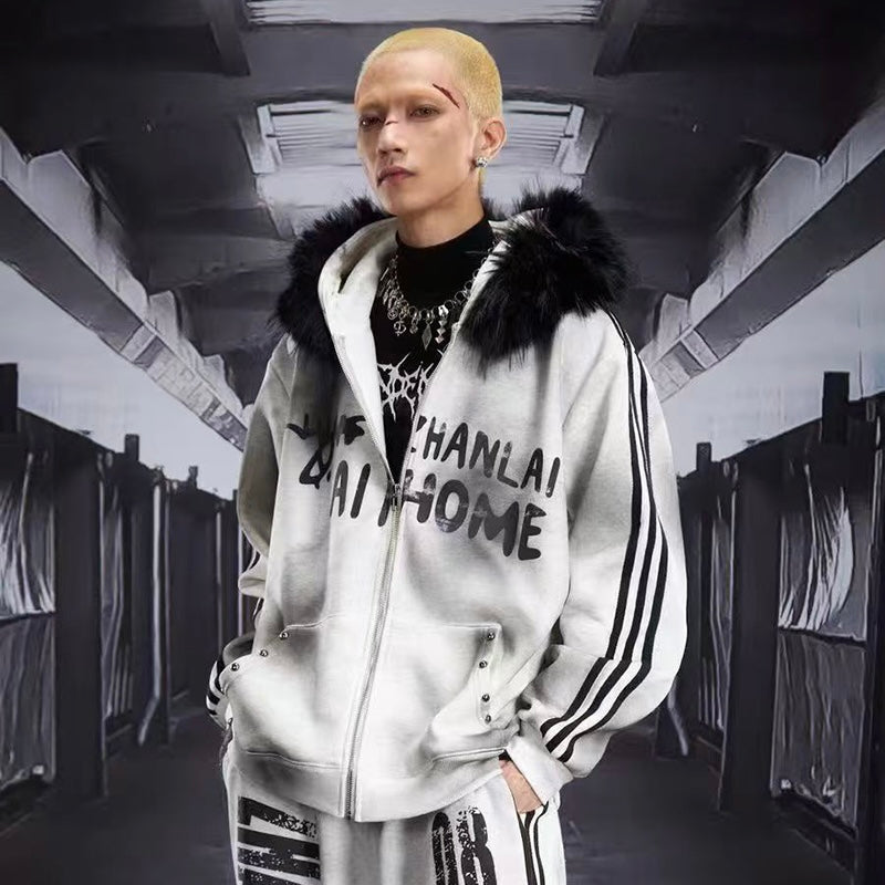 ファーフードグラデーションジップパーカー znk000065