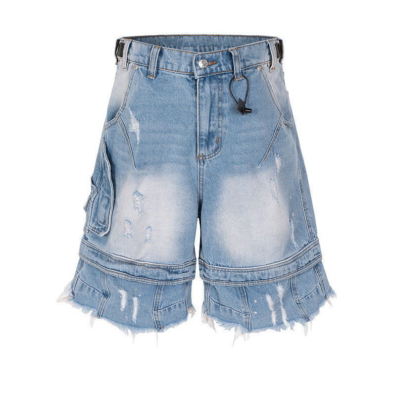 【2color】ダメージデニムショートパンツ カーゴポケット付き ストリート系 SS-000329