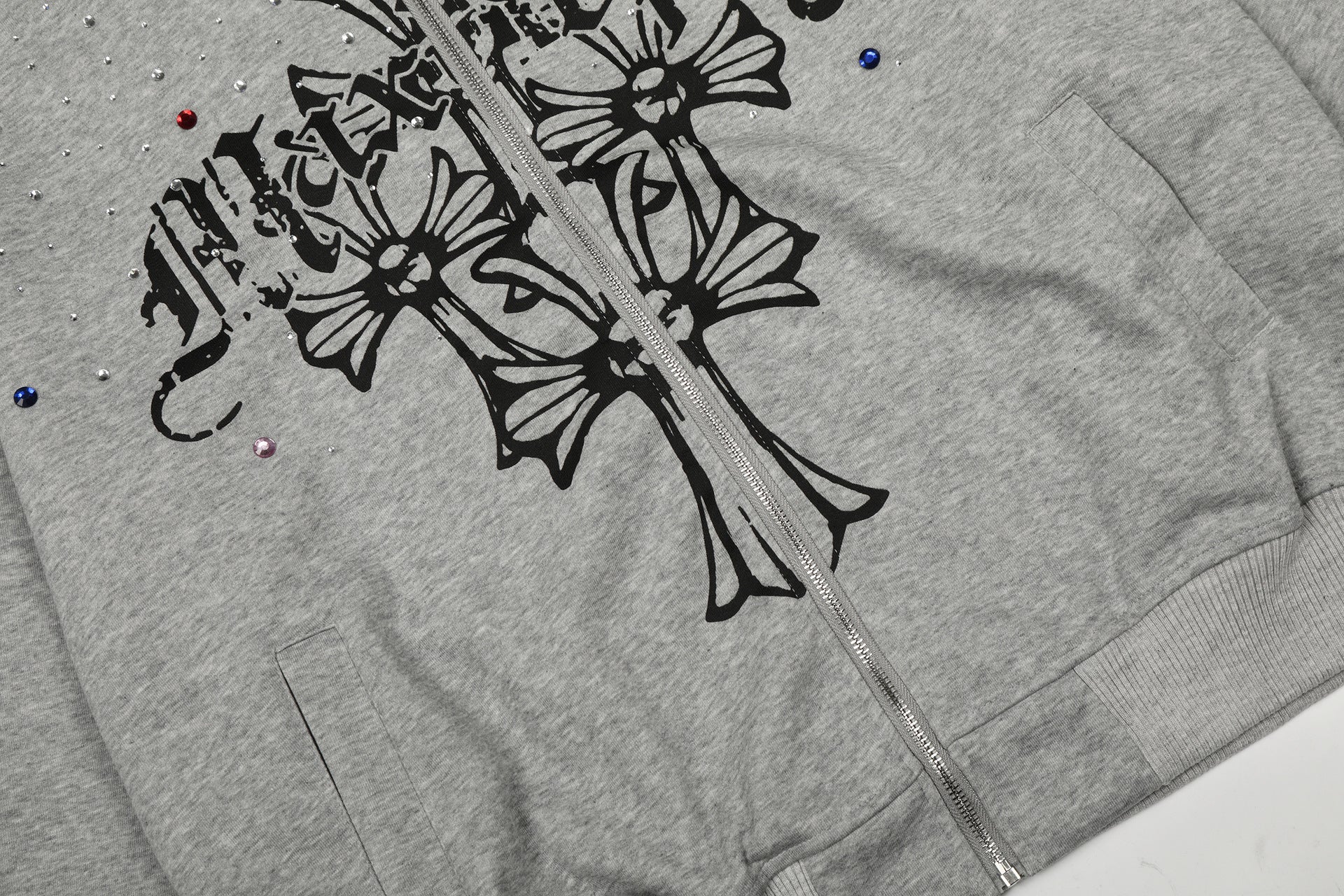 Rhinestone Cross Zip Hoodie znk000223