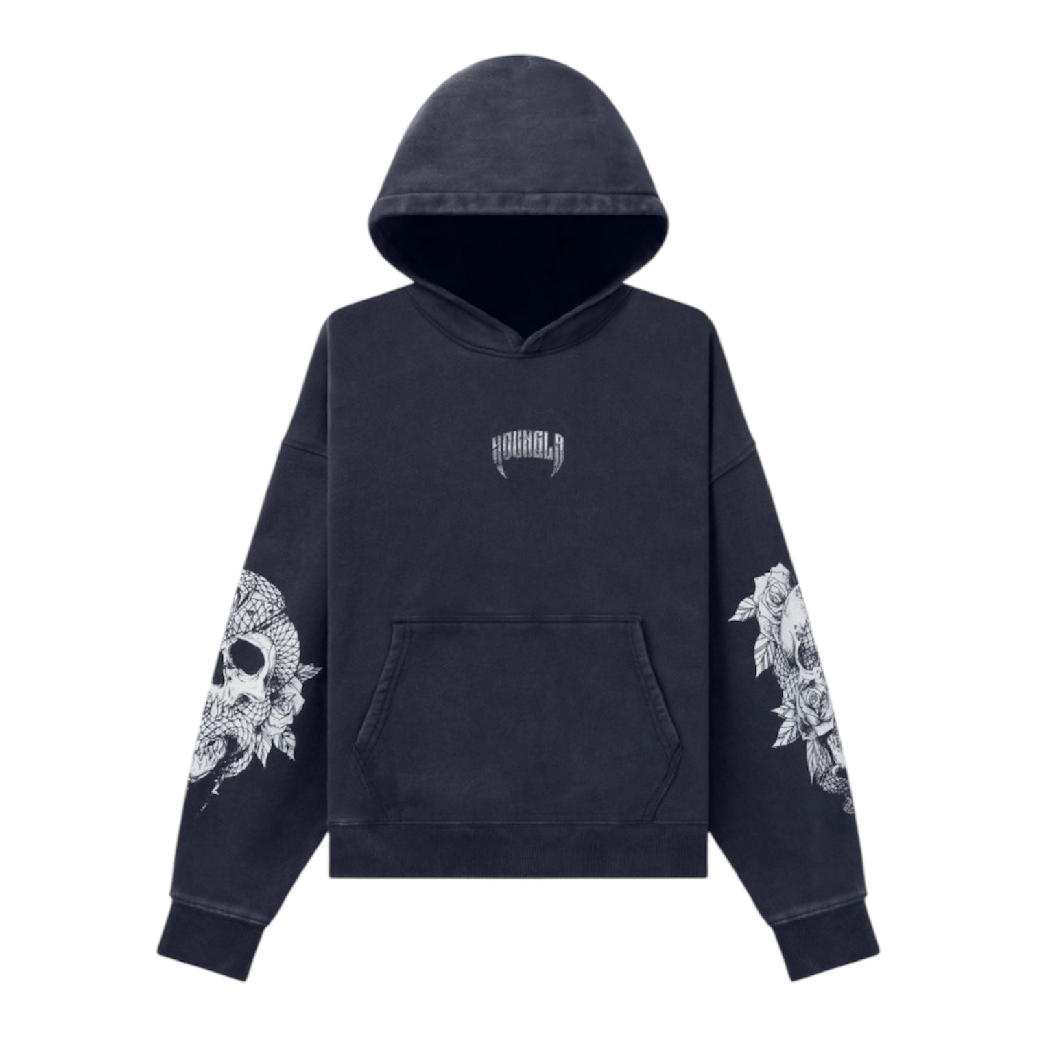 Washed Black Skull Graphic Hoodie znk000271