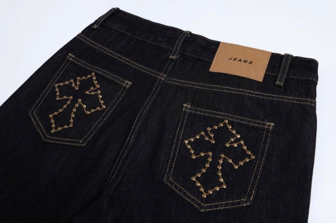 クロスパッチワイドデニムパンツ znk000109