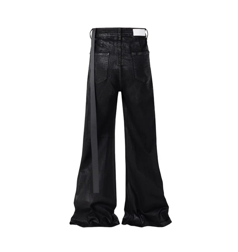 Black Faux Leather Wide Pants znk000277