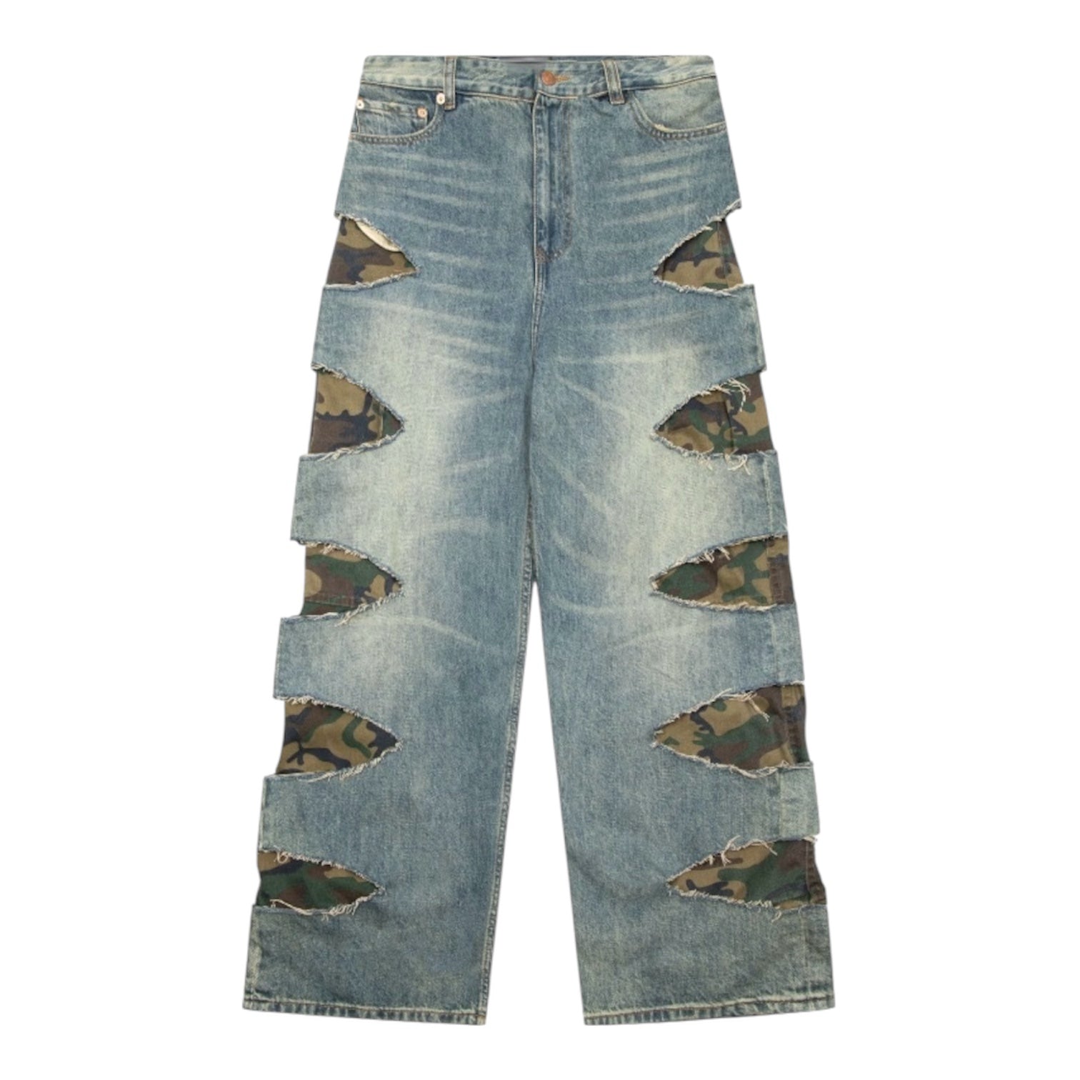 Camouflage Patch Distressed Wide Pants znk000279