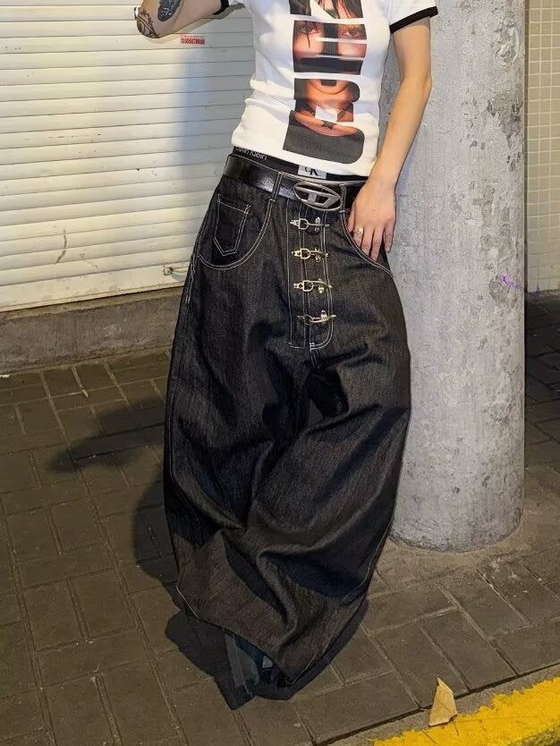 Buckle Wide Denim Pants znk000273