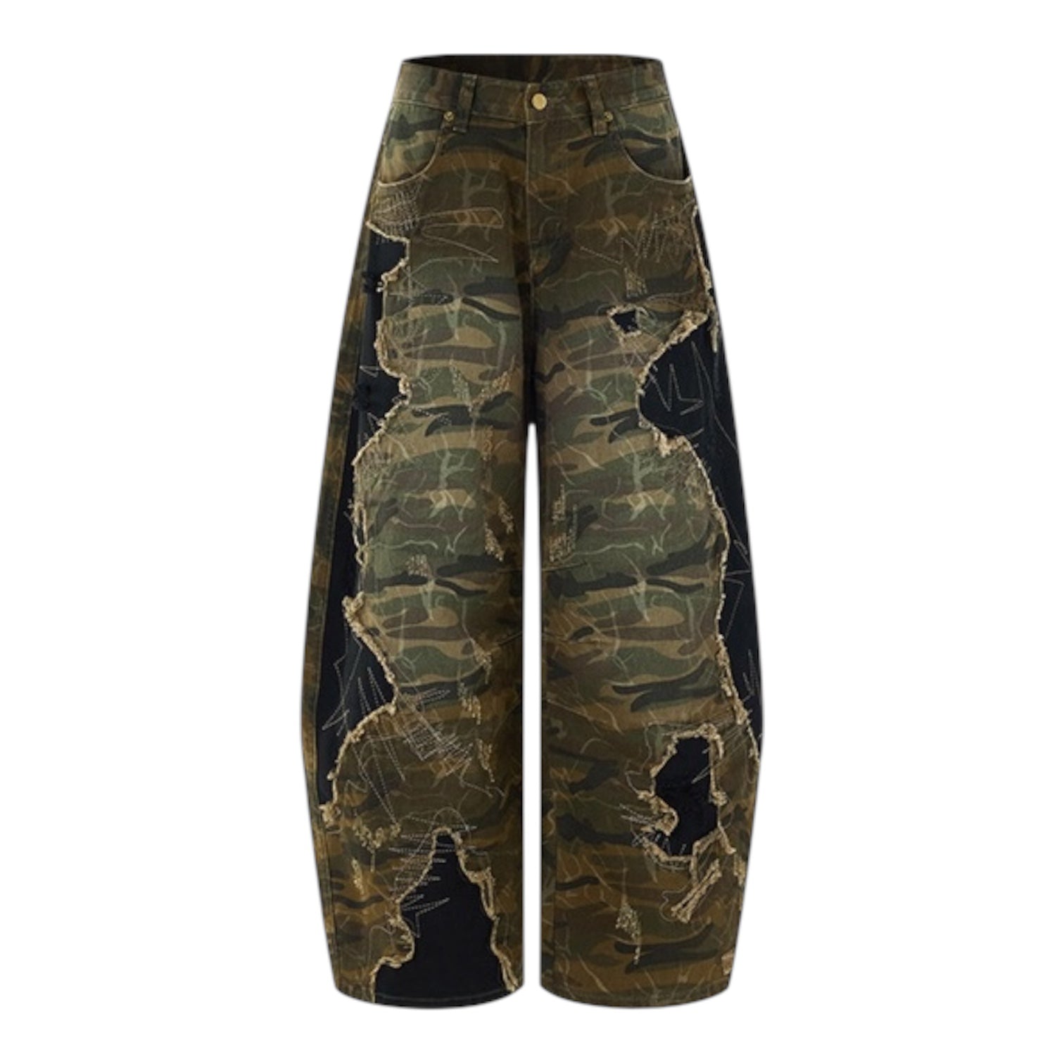 Distressed Camo Wide Denim znk000267