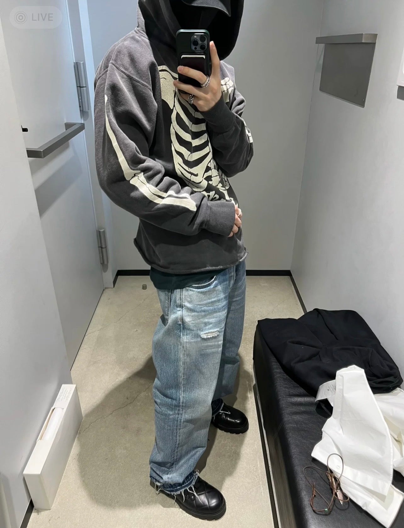 リブケージデザインダメージパーカー znk000042