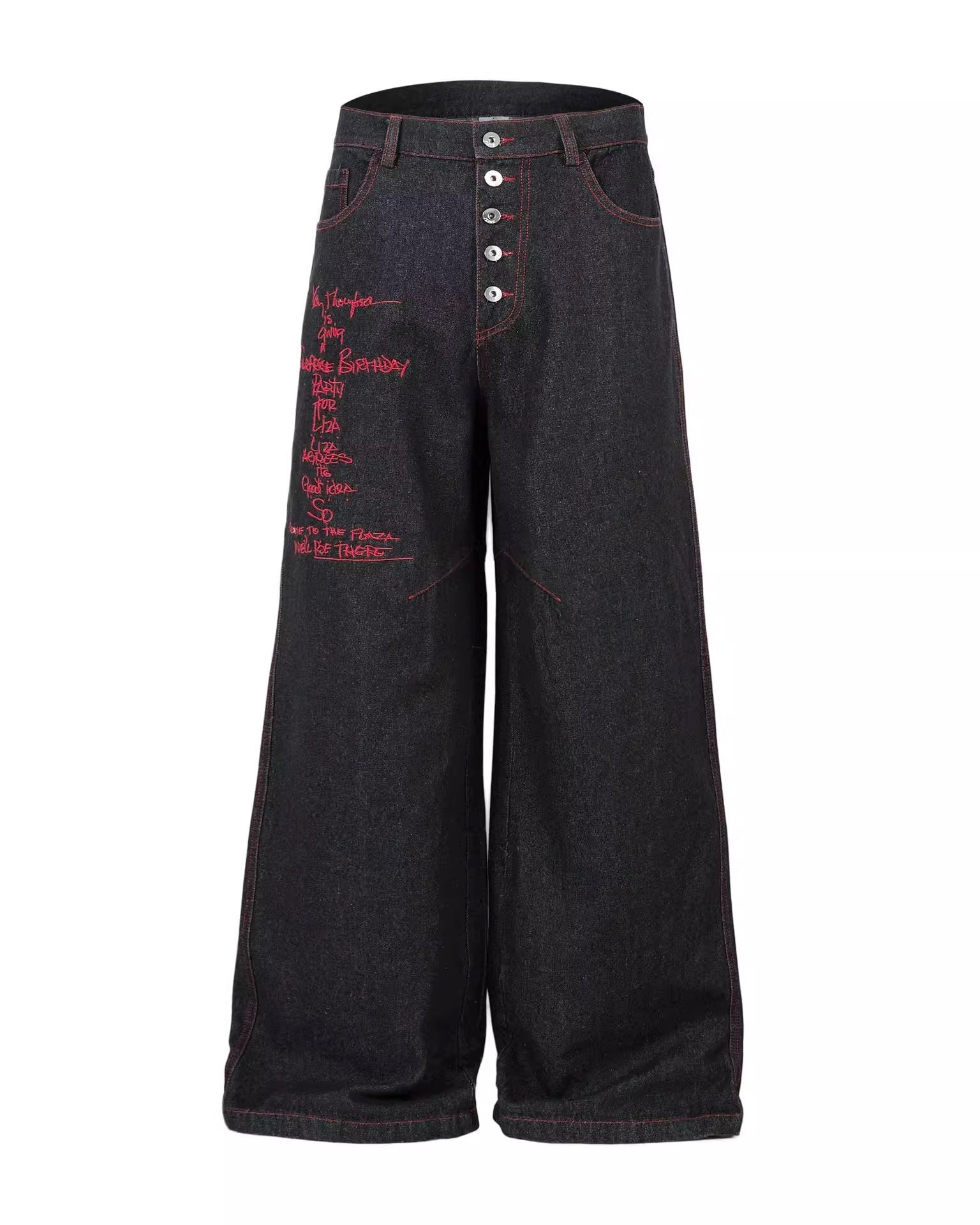 フロントボタン 刺繍入りワイドデニム SS-000682