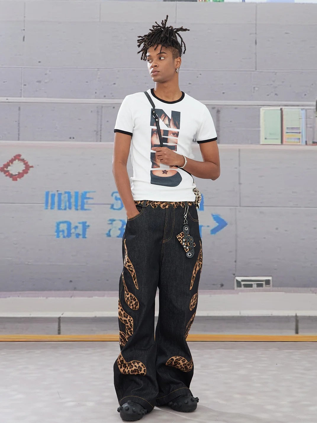 Leopard Patch Wide Denim znk000268