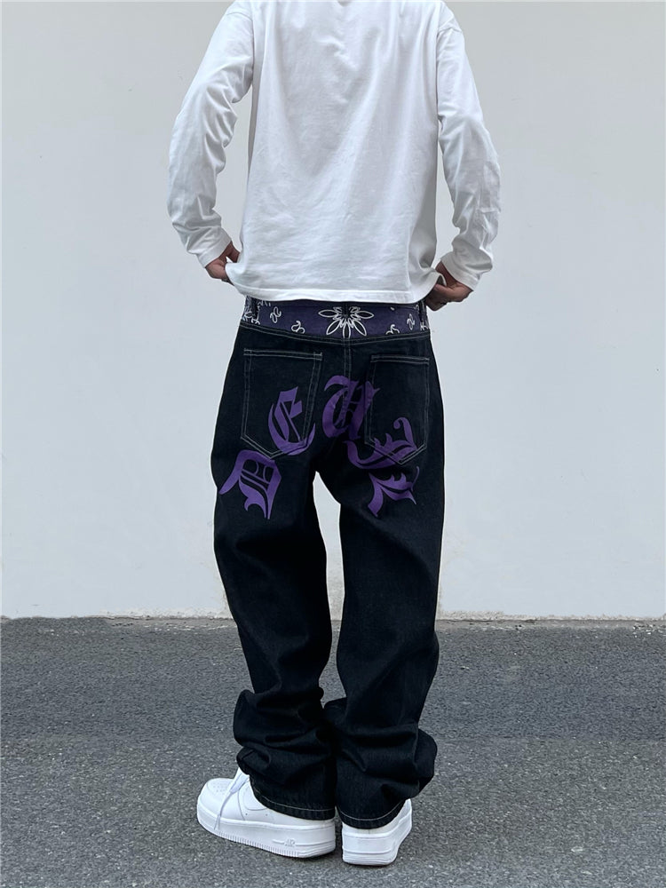 バンダナデザインデニムパンツ znk000043