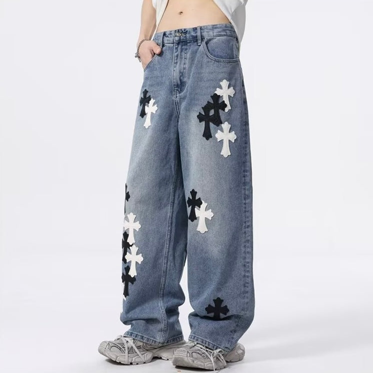 Cross Baggy Denim Pants znk000255