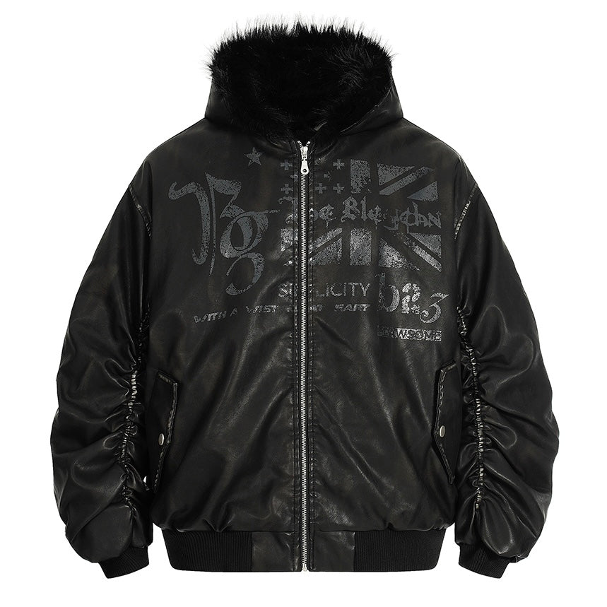 レザー ファーフーディージャケット　znk000004