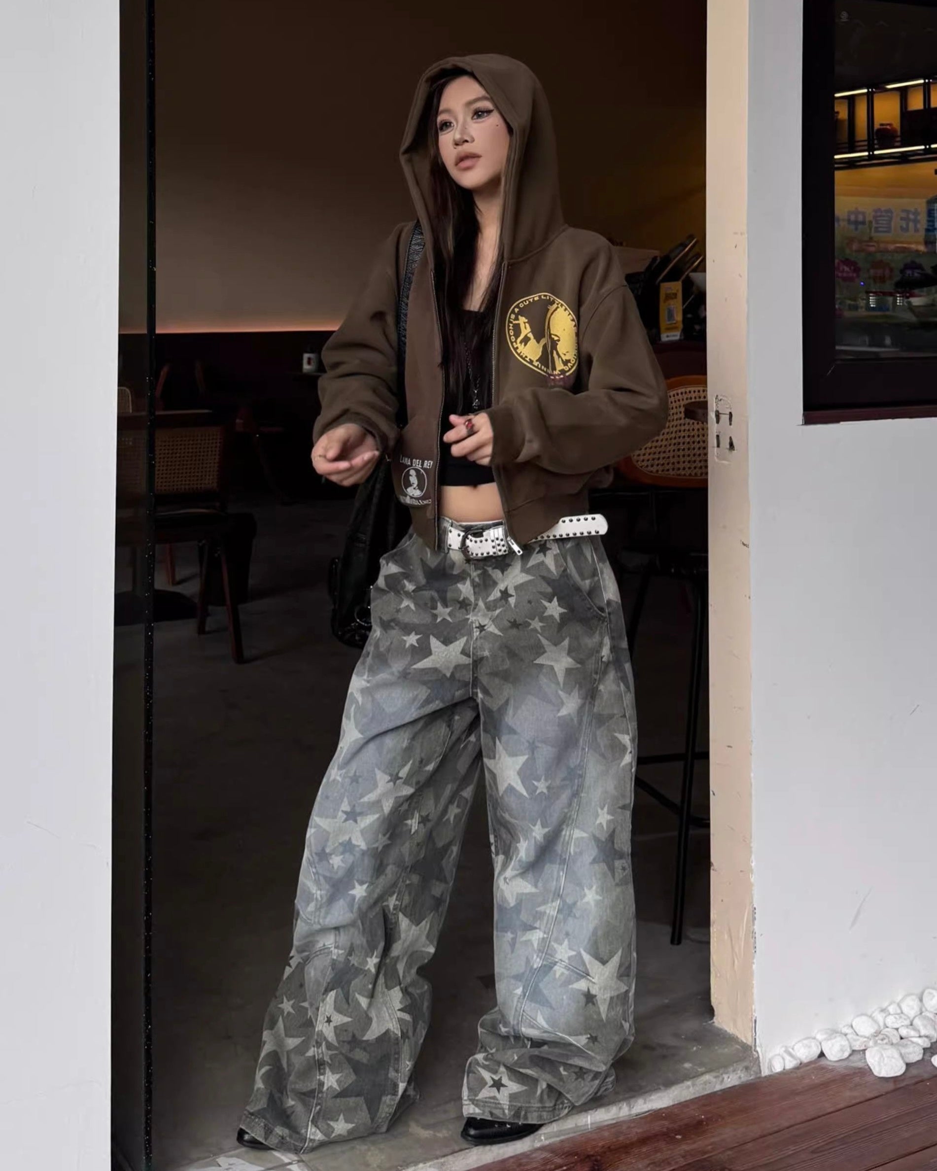 スターデザインワイドデニムパンツ znk000178