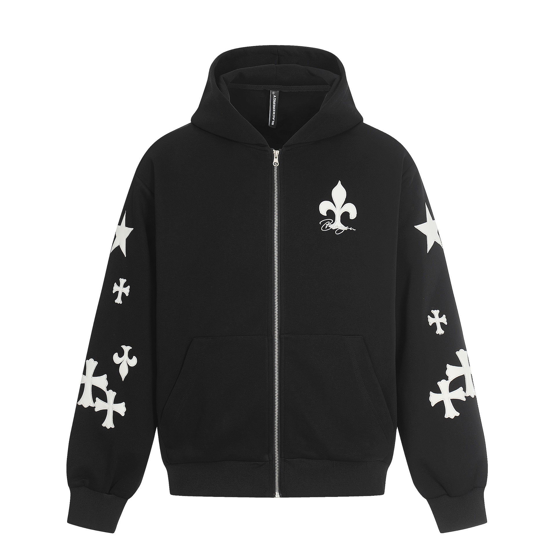 Rhinestone Cross Zip-Up Hoodie znk000241