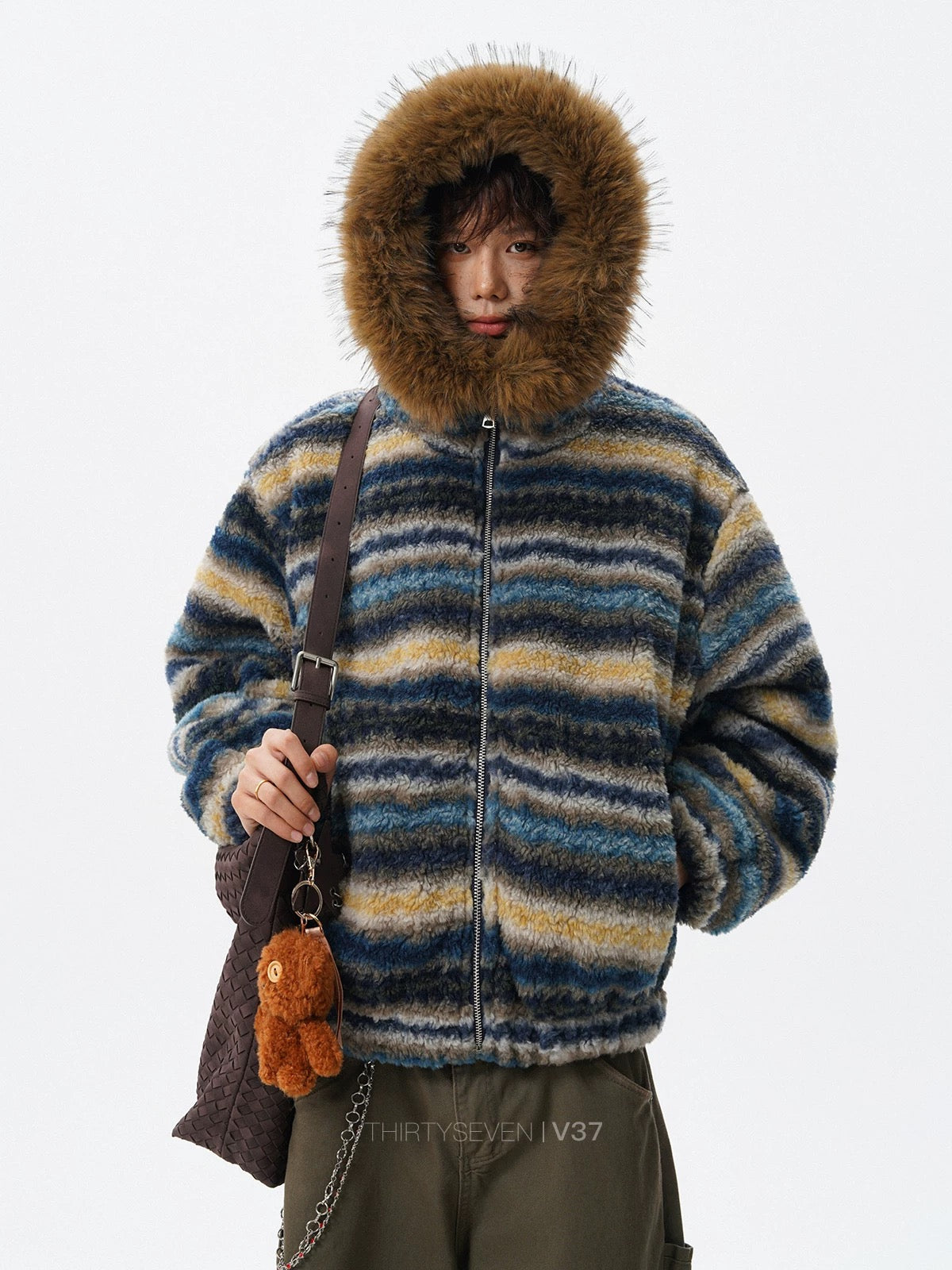 ファーフードボーダーボアブルゾン znk000175