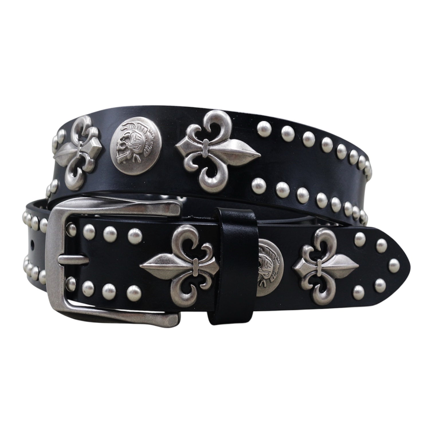 Studded Fleur De Lis Leather Belt znk000246