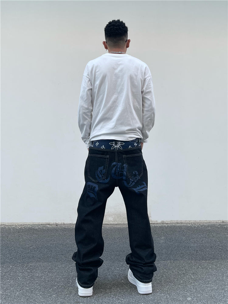 バンダナデザインデニムパンツ znk000043