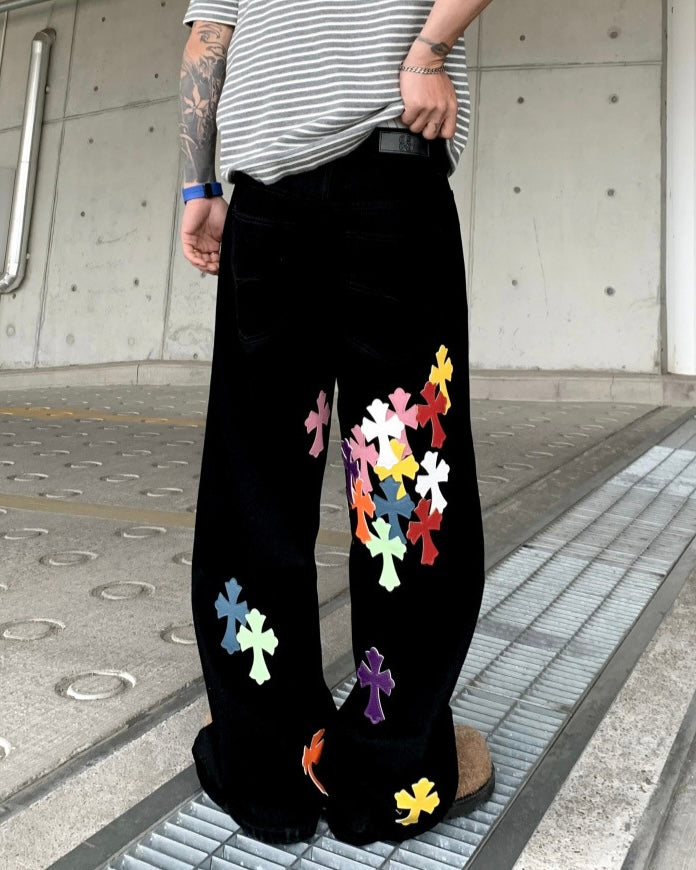 Multi Cross Wide Leg Jeans znk000252