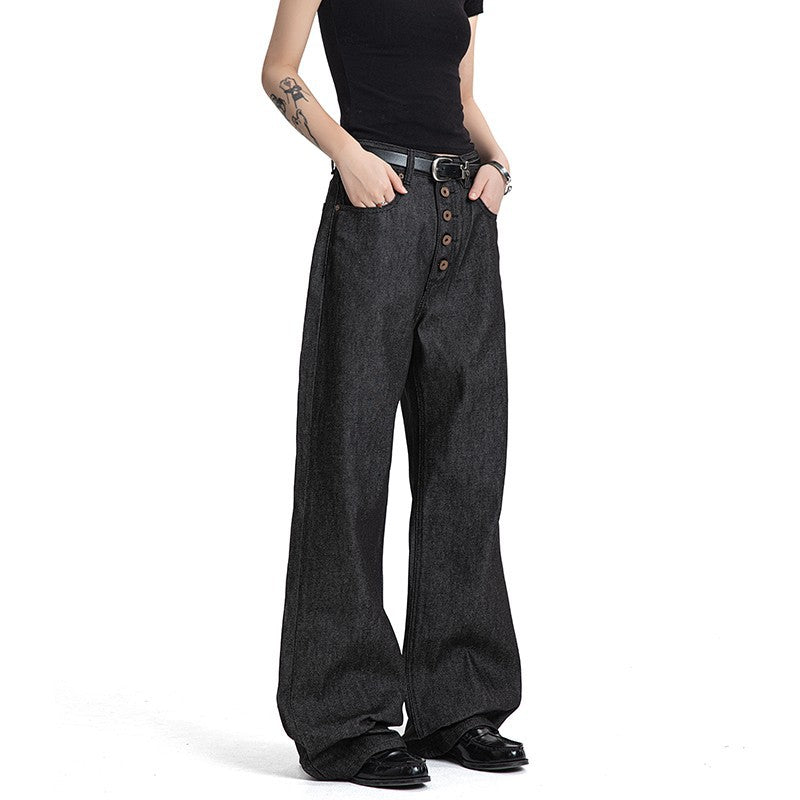 Button Fly Wide Leg Jeans znk000275