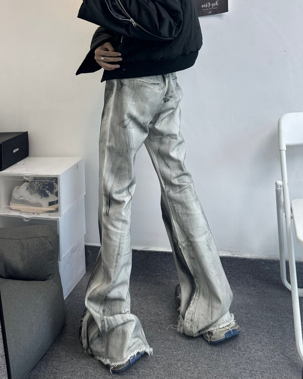 Bleached Flared Denim Pants znk000276