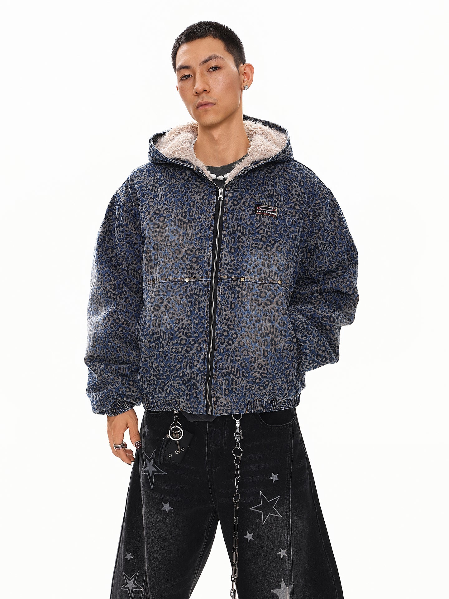 ブルーレオパードボアジャケット znk000067