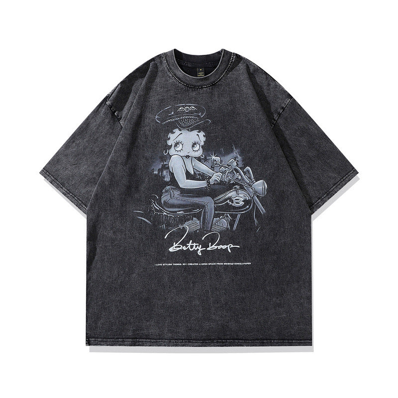 Betty Boop ヴィンテージTシャツ バイクグラフィック フェードブラック オーバーサイズ SS-000311