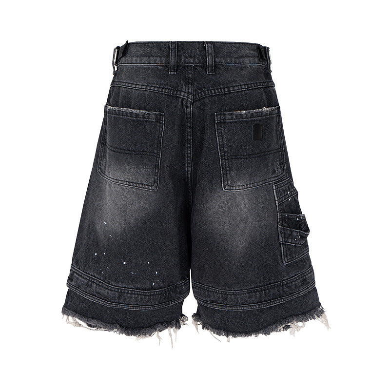 【2color】ダメージデニムショートパンツ カーゴポケット付き ストリート系 SS-000329